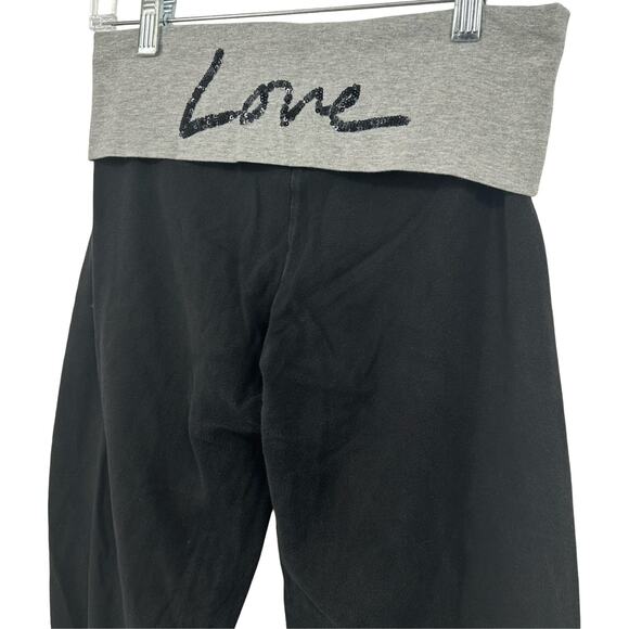 Victoria's Secret Pants - VTG y2k Women's Grey Black Low Rise Victoria's Secret LOVE Fold Over Leggings~S